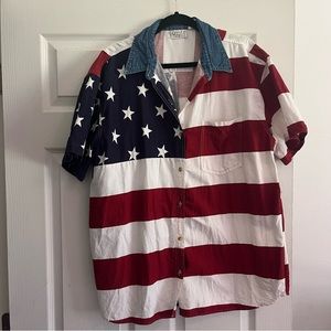 Vintage Patriotic Stars and Stripes Button-Down Quizz Again, Size XL, GUC